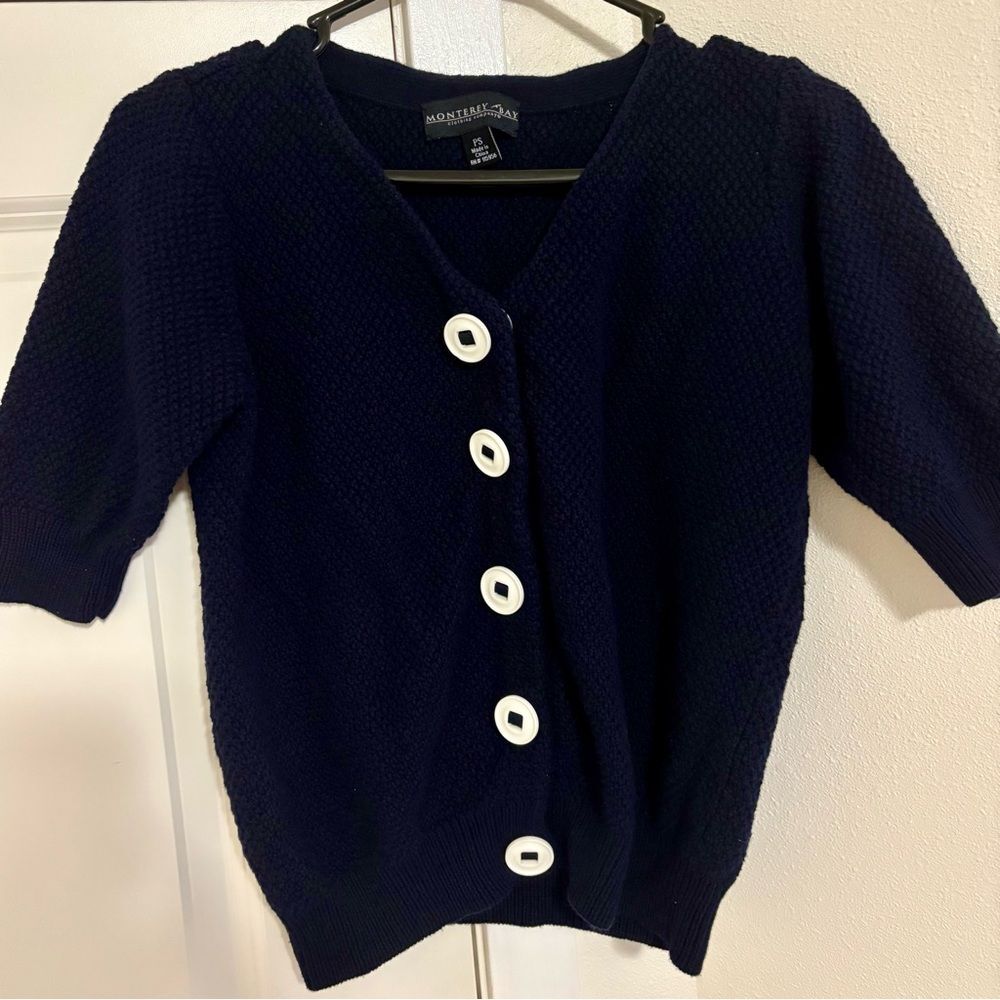 Monterey Bay Navy Blue Women's Knit Sweater Button Cardigan Size PS Petite Small